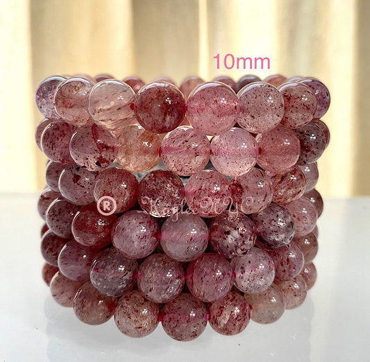 Wholesale Lot 6 Pcs Natural Strawberry Quartz 10mm 8” Crystal Healing Stretch Bracelet