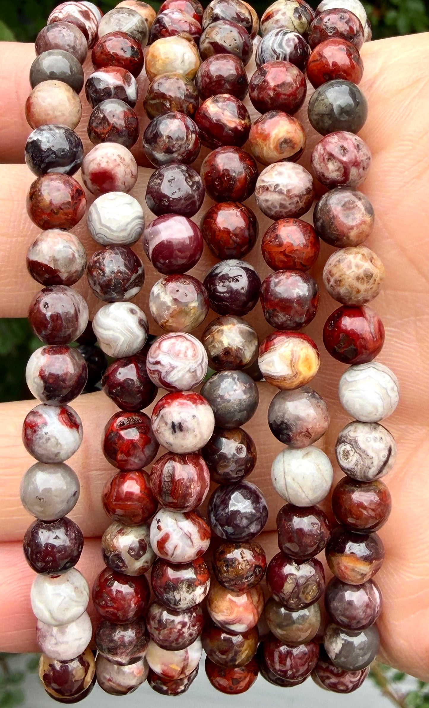 6 PCs 6mm Natural Mexican Lace Agate Stretch Bracelet