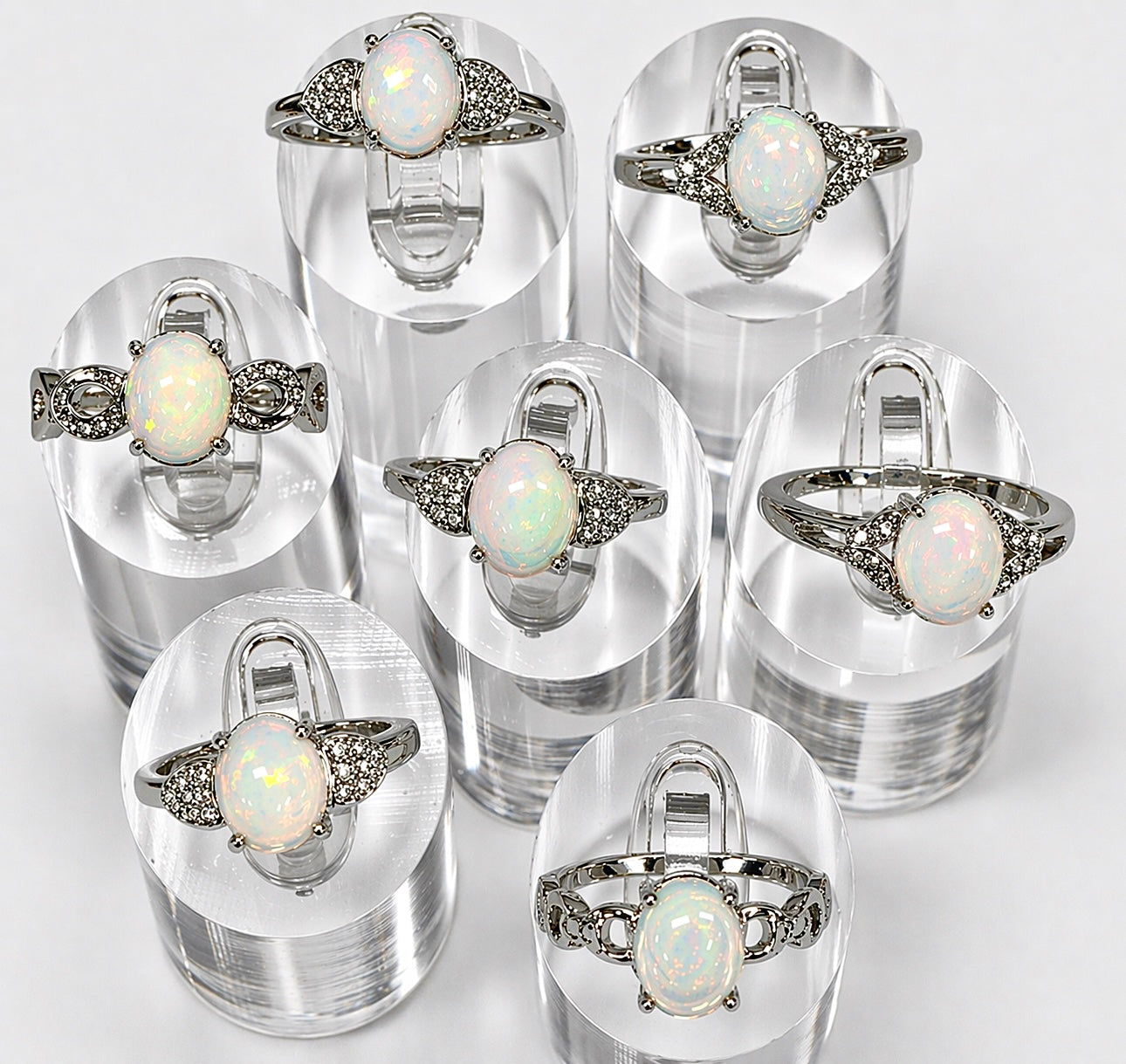 Wholesale Lot 7 pcs Natural Opal Stainless Steel Ring 7x9mm