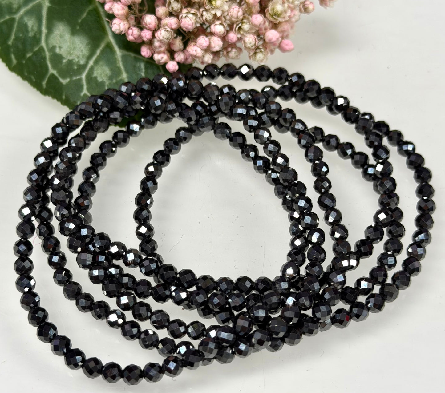 6 PCs 4mm Natural Faceted Hematite Faceted Bracelet 7.5”