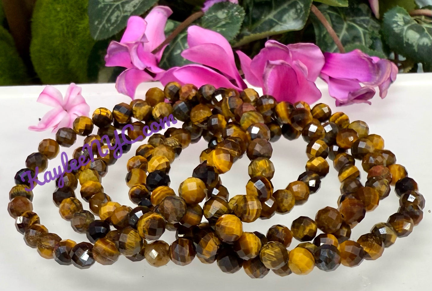 6 PCs Faceted Natural Tiger Eye 6mm 7.5” Stretch Bracelet