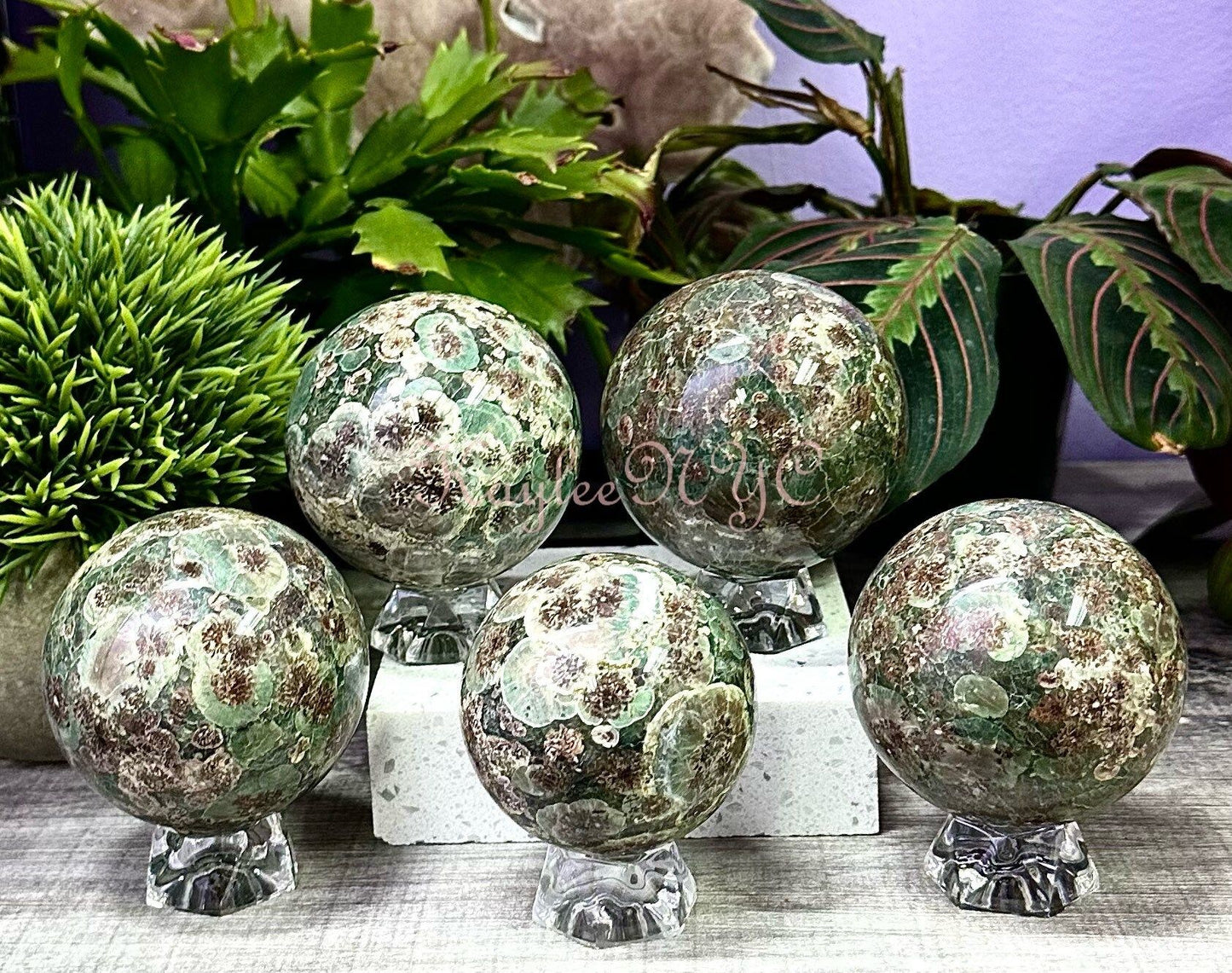 Wholesale Lot 5 Pcs 3.8 to 4 lbs Natural Green Flower Jasper Spheres Crystal Ball nice quality