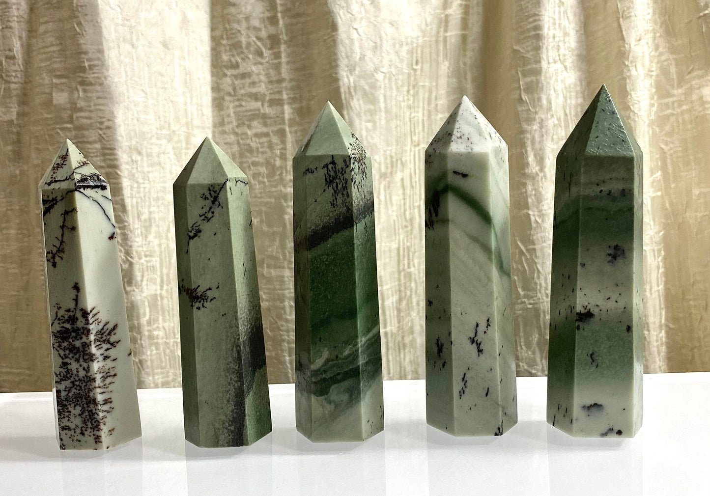 Wholesale Lot 1 Lb Natural Dendritic Jade Obelisk Tower Point Crystal Healing Energy