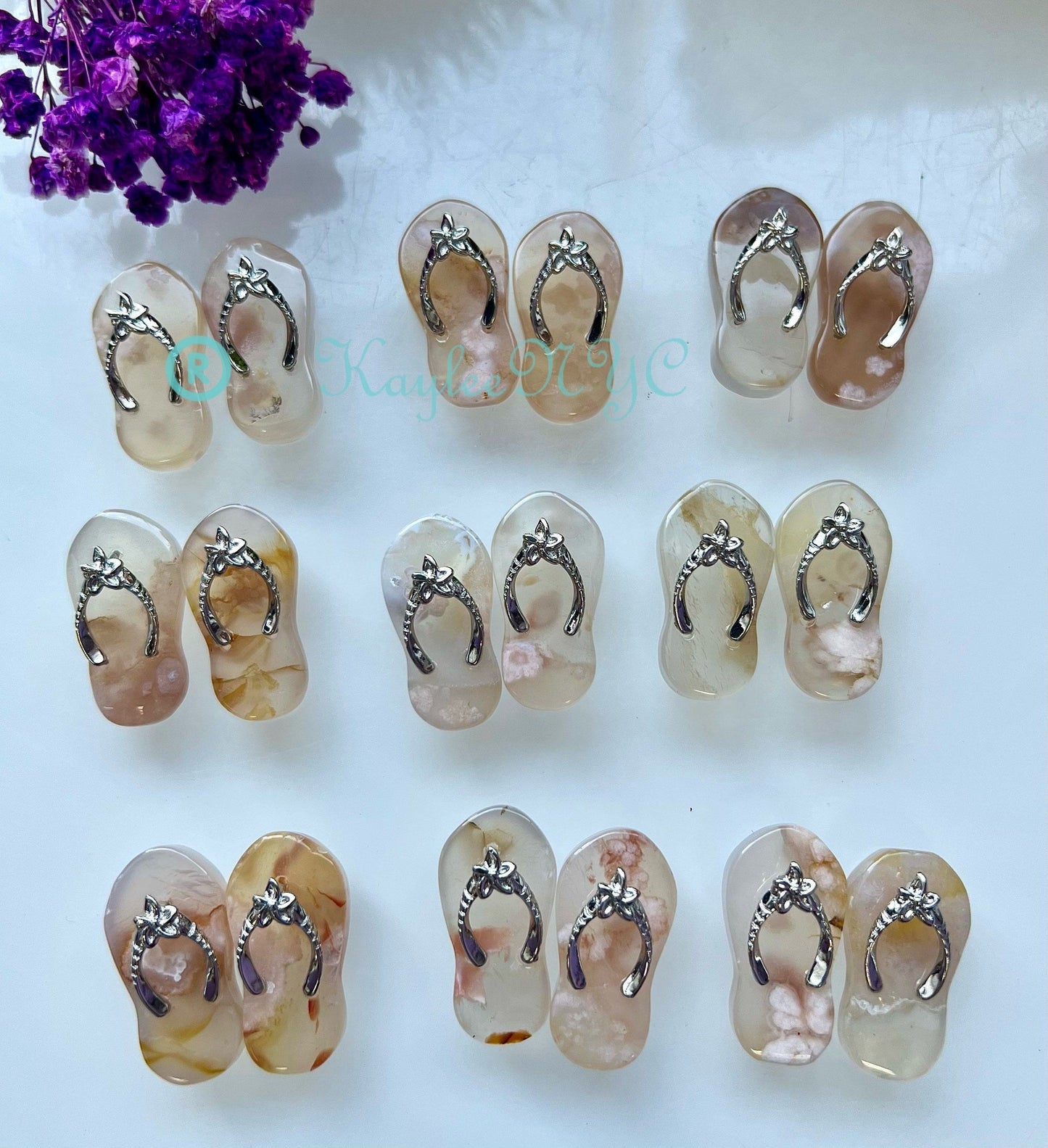 Wholesale Lot 16 PCs 1.1” Natural Flower Agate  Sandal Healing Energy