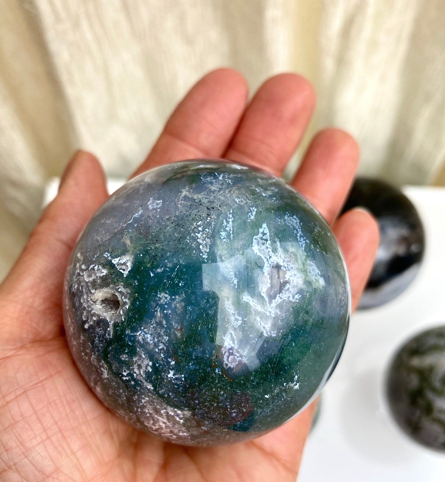 Wholesale Lot 3-4 Pcs 2.8 to 3 lbs Natural Moss Agate Spheres Crystal Ball