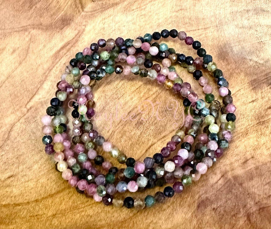 Wholesale Lot 6 Pcs Natural Watermelon Tourmaline 4mm Faceted 7.5” Crystal Healing Stretch Bracelet