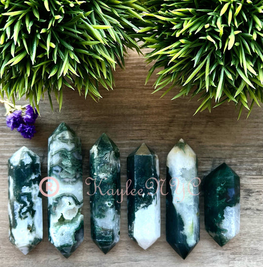 Wholesale Lot 1 Lb Natural Moss Agate Double Terminated Point Crystal Healing Quality