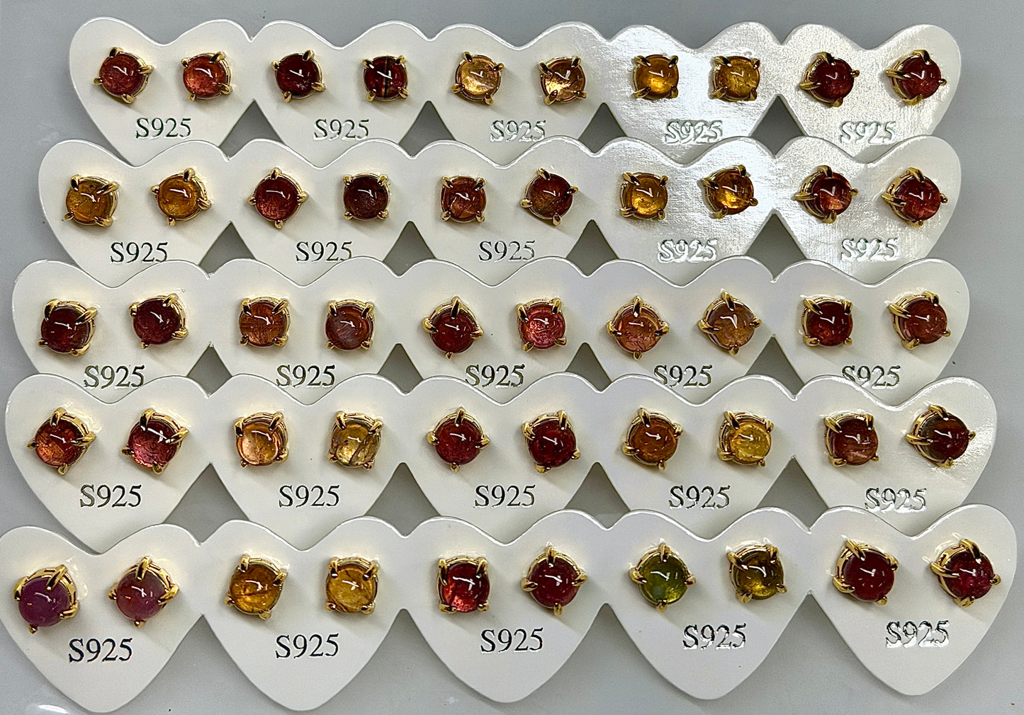Wholesale Lot 5 Pairs Natural Watermelon Tourmaline Earring Stud w gold filled 6mm