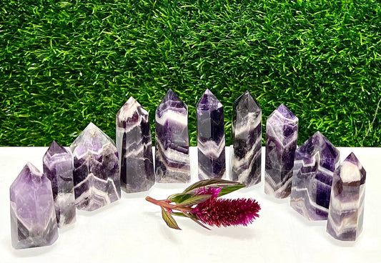 Wholesale Lot 1 Lb Dream Chevron Amethyst Obelisk Point Crystal Natural Energy