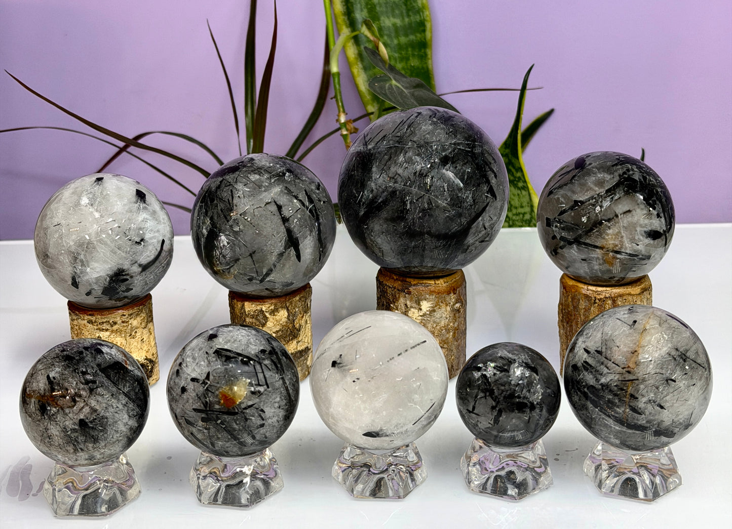 7-9 PCs Natural Tourmalinated Quartz Sphere