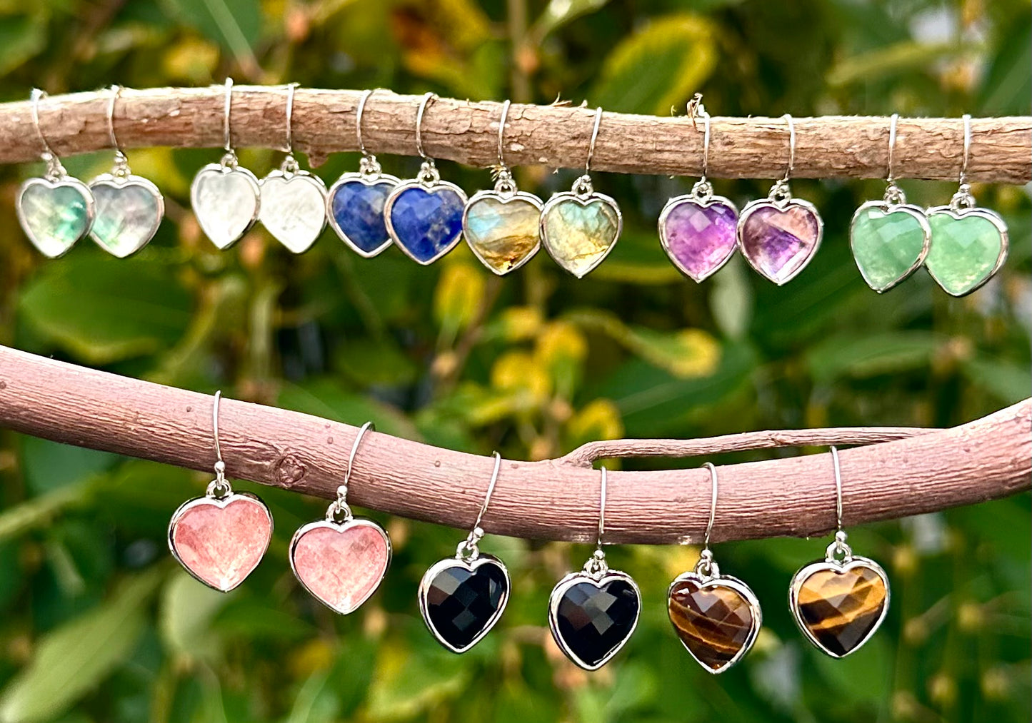 Wholesale Lot 10 Pairs Natural Crystal Heart Sterling Silver(925) Dangling Earring