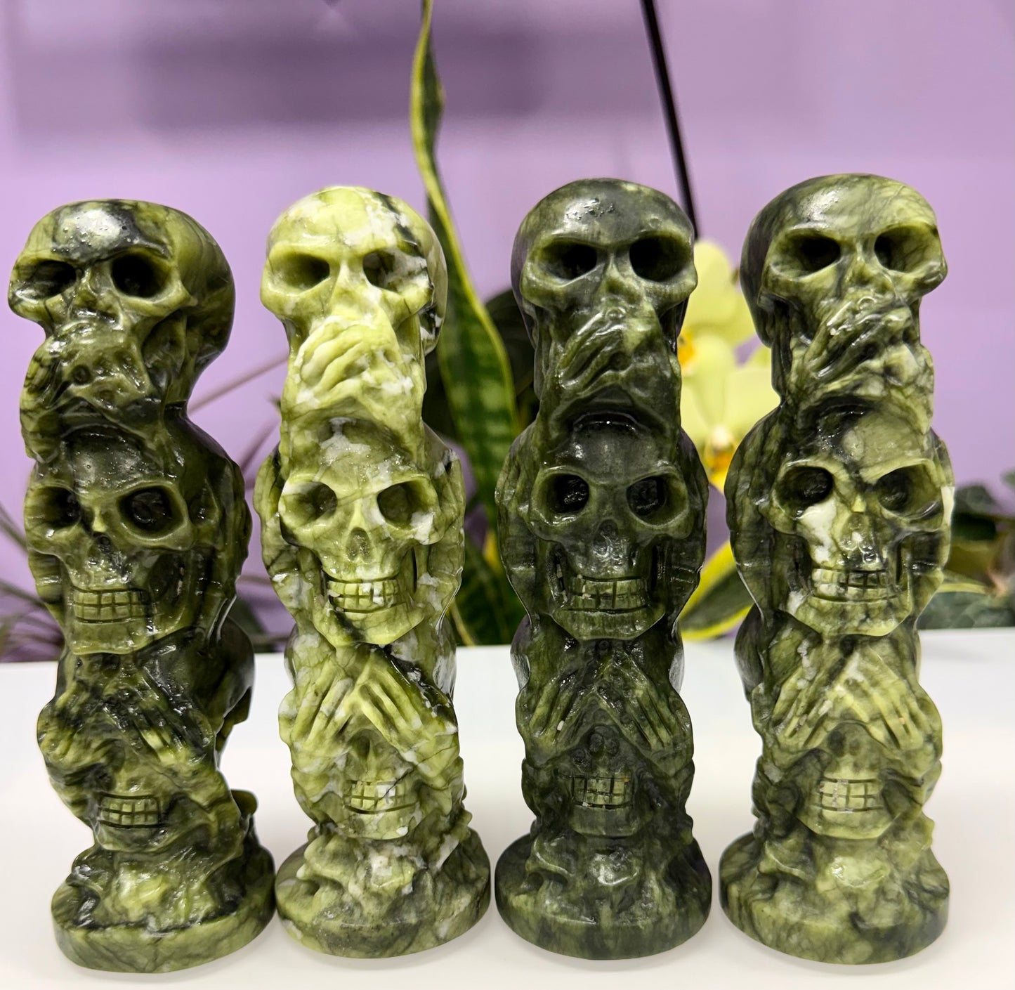 4 PCs 6” Natural Nephirte Jade Skulls Crystal Healing Energy