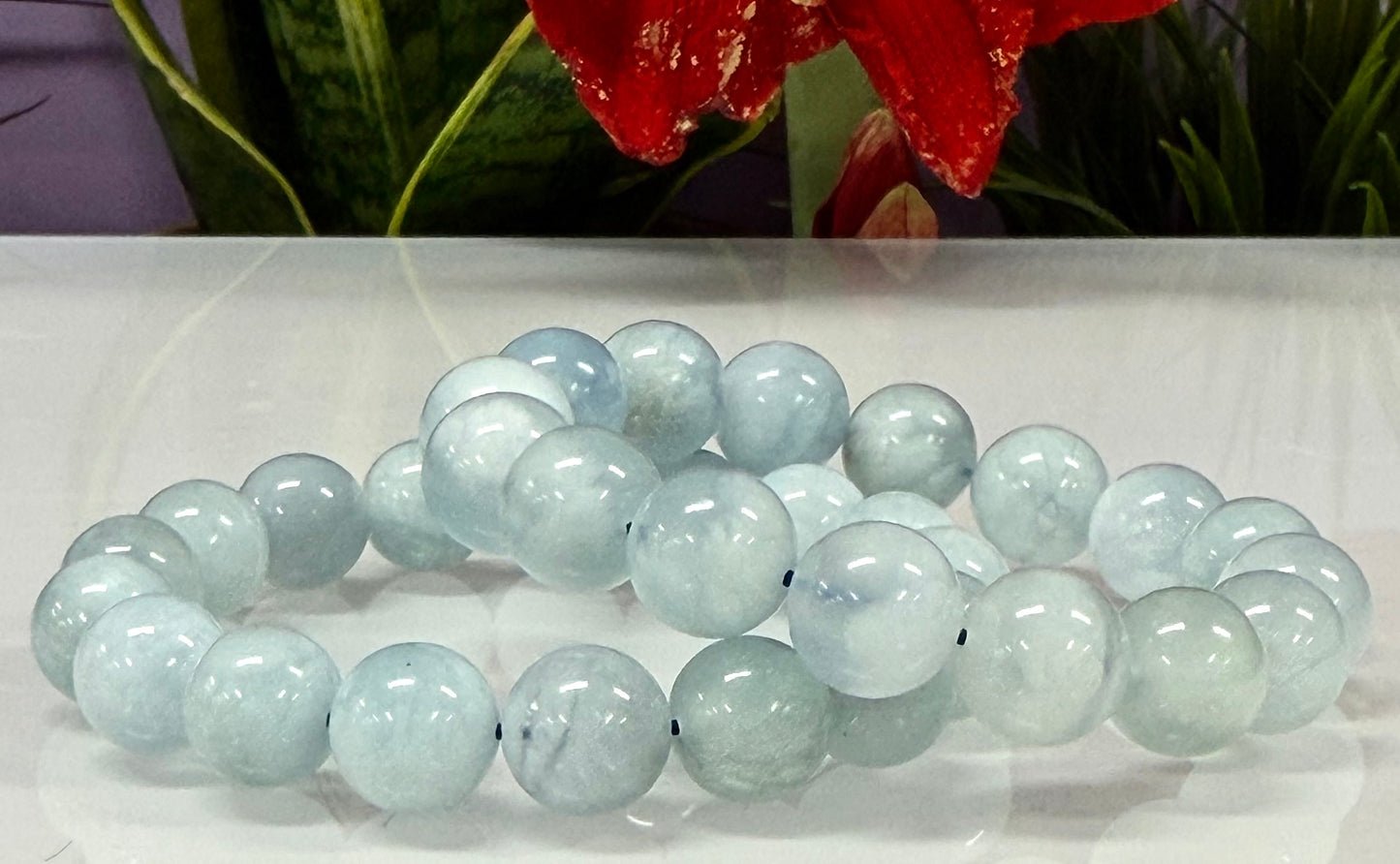 Wholesale 3 Pcs Natural Aquamarine 13-14mm 8”Crystal Healing Stretch Bracelet