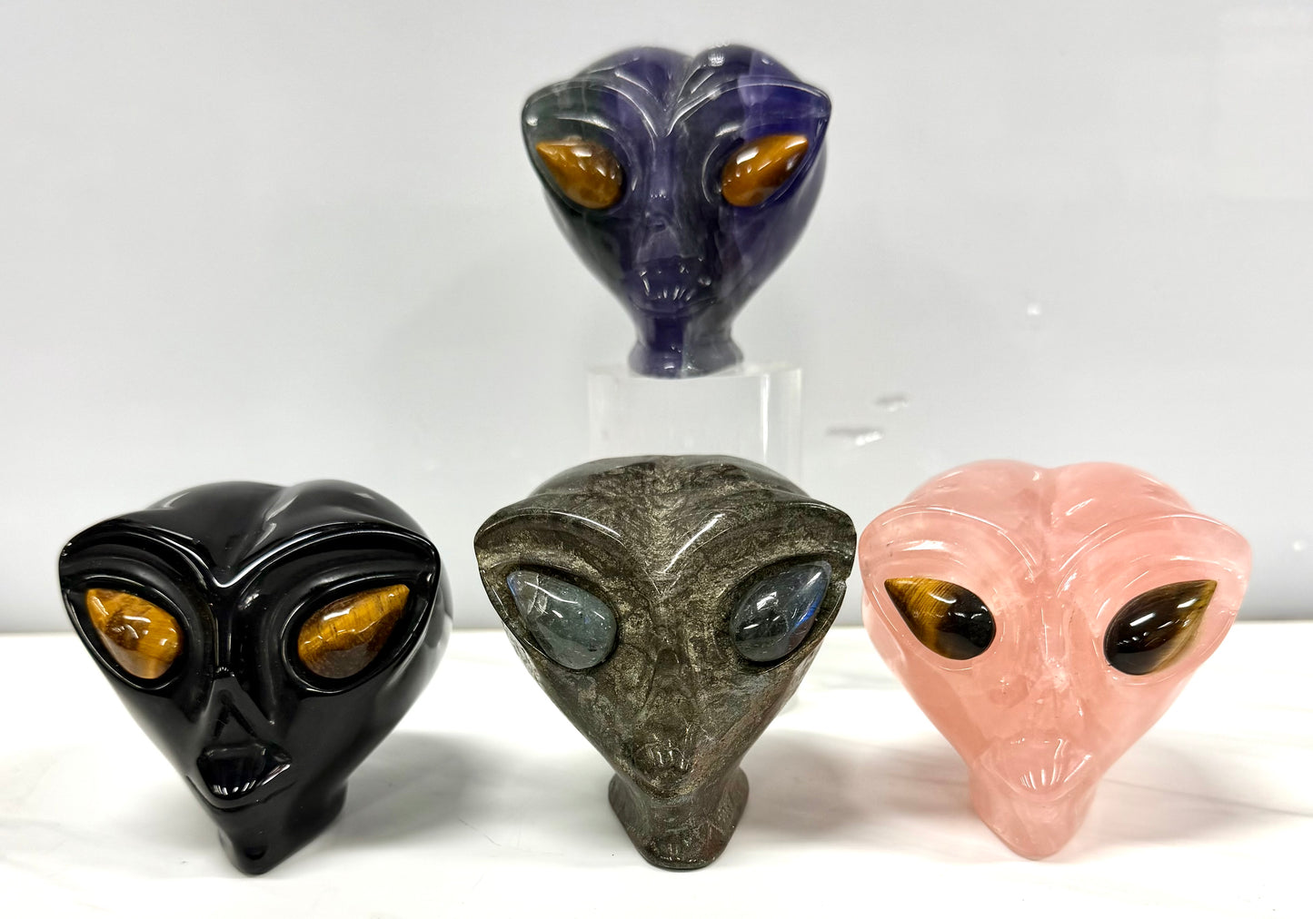 4 PCs Natural Mix Crystal Alien Head 7cm Healing Energy
