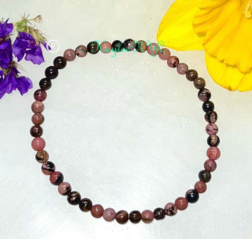 Wholesale Lot 6 Pcs Natural Rhodonite 4mm 7.5” Crystal Healing Stretch Bracelet