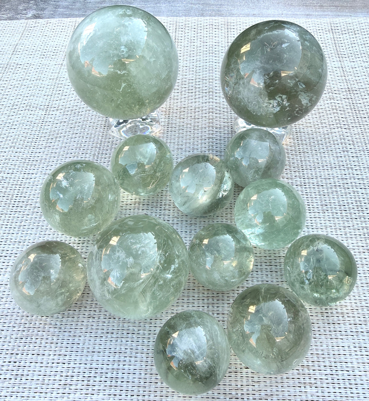 Wholesale 2 lbs Prasiolite aka Green Amethyst Spheres Crystal Ball Energy Healing