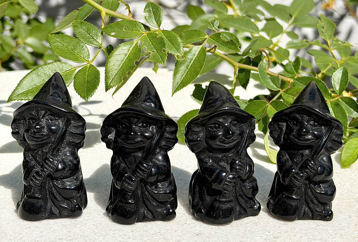 Wholesale lot 4 PCs Natural Black Obsidian Witch 6cm Crystal Healing Energy
