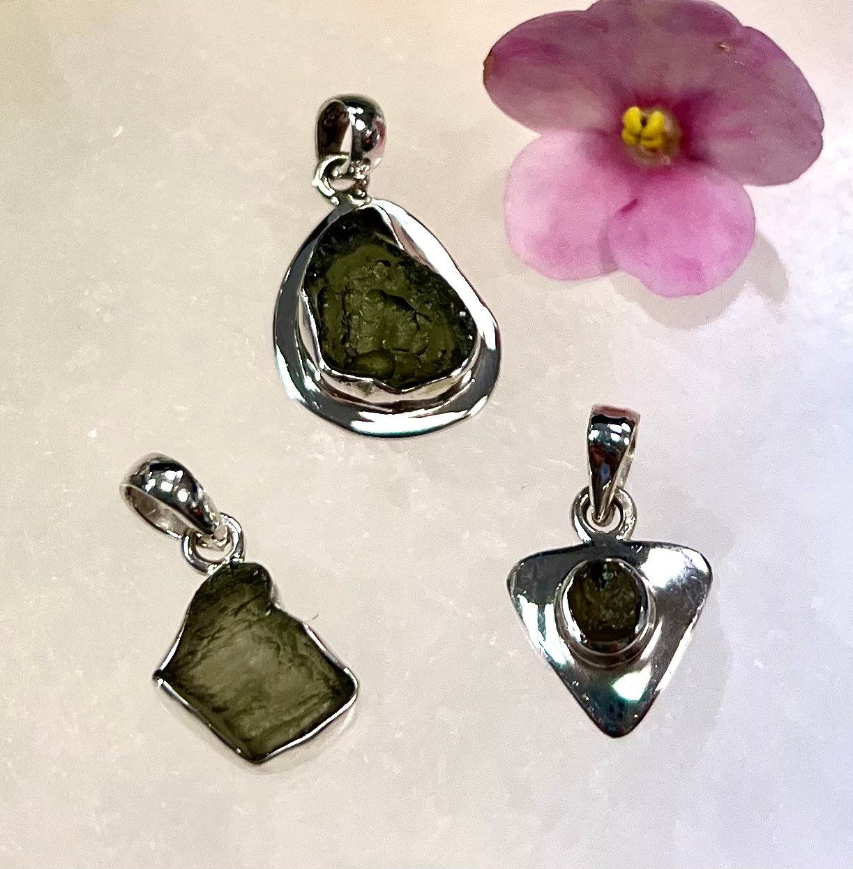 Wholesale Lot 3 Pcs Natural Moldavite 925 Sterling Silver Tektite Pendants Nice Quality