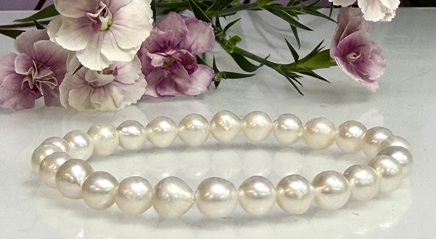 Wholesale 6 Pcs 7mm Natural Freshwater Pearl Healing Stretch Bracelet 7.5"