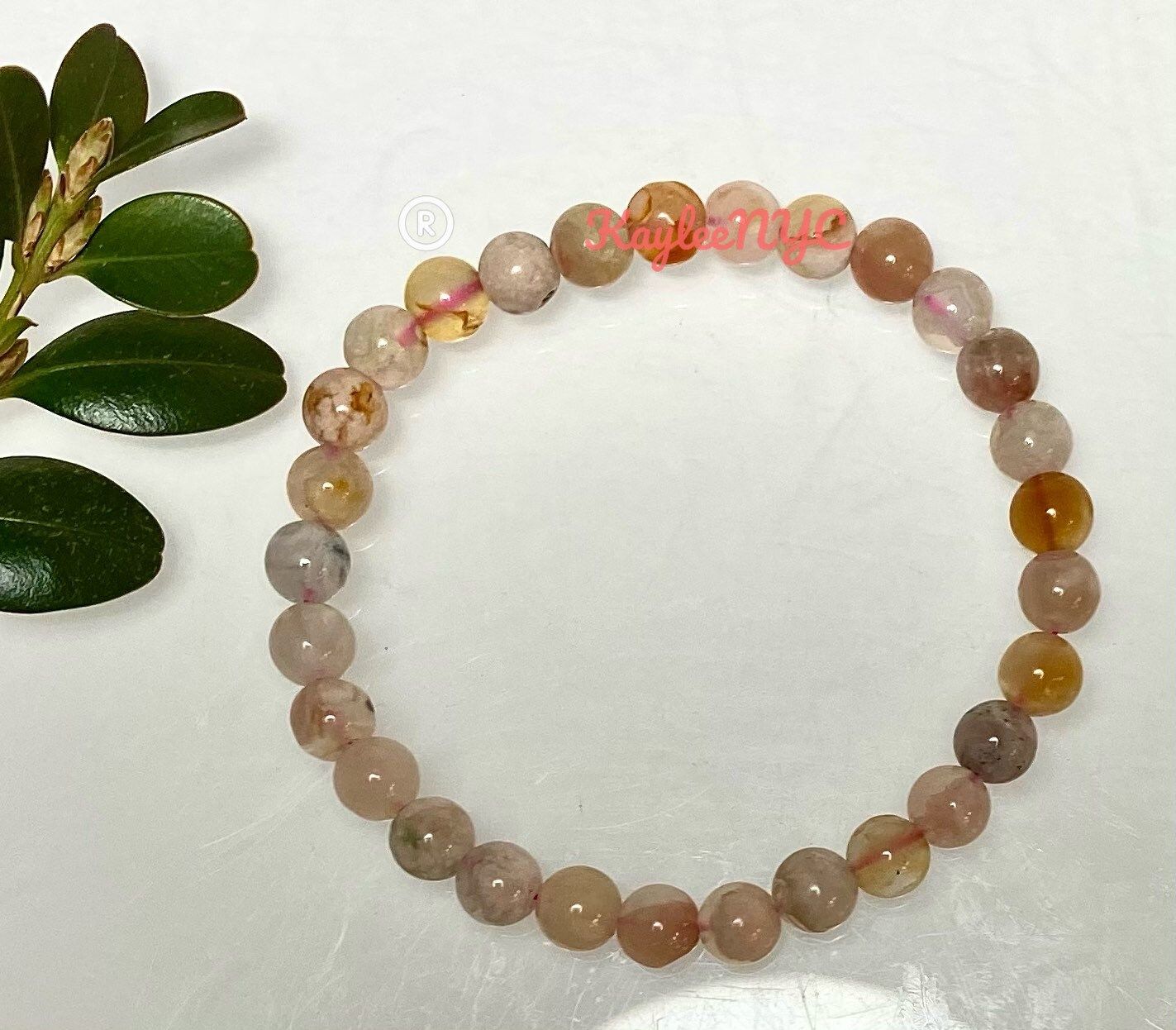 Wholesale 6 Pcs Natural Cherry Blossom Flower Agate 6mm 7.5” Crystal Healing Stretch Bracelet