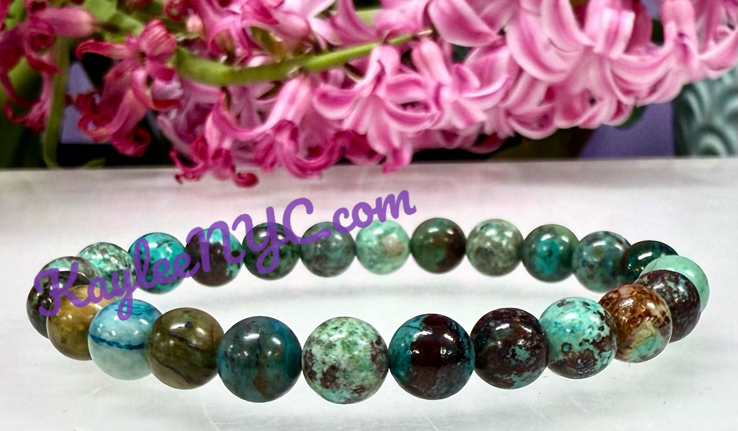 Wholesale 6 Pcs Natural Chrysocolla 8mm 7.5” Crystal Healing Stretch Bracelet