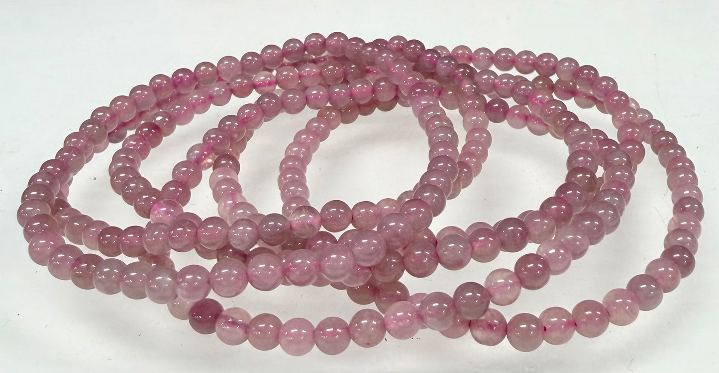 Wholesale 6 Pcs Natural Purple Rose Quartz 4mm 7.5” Crystal Healing Stretch Bracelet