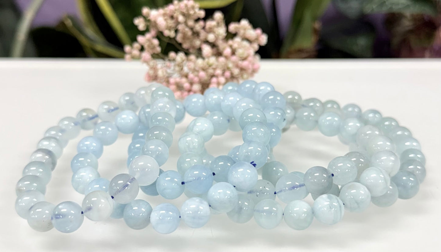 Wholesale 6 Pcs 9mm Aquamarine Natural Crystal Healing Stretch Bracelet 7.5”