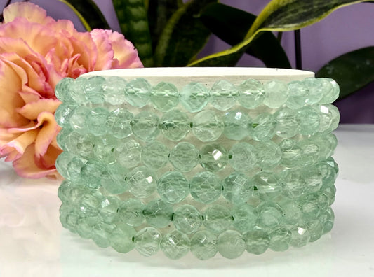 Wholesale Lot 6 Pcs Natural Green Fluorite Faceted 6mm 7.5” Crystal Healing Stretch Bracelet