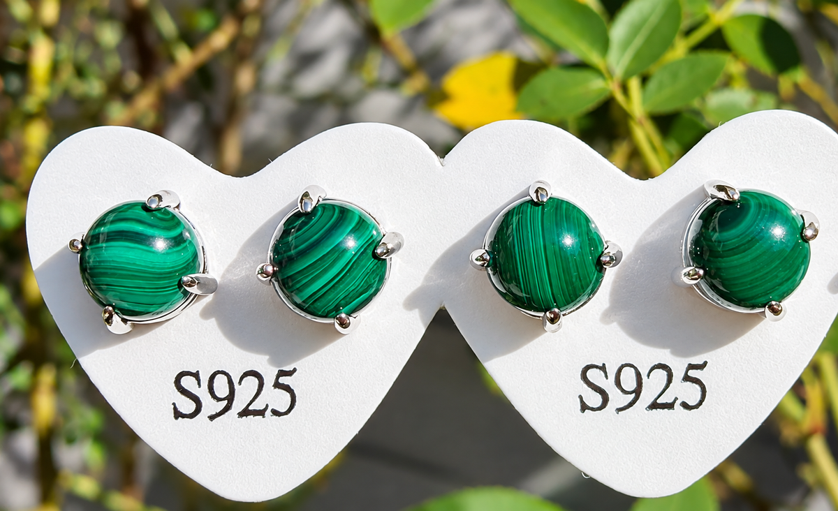 Wholesale Lot 5 Pairs Natural Malachite Earring Studs 7mm Crystals Healing Energy