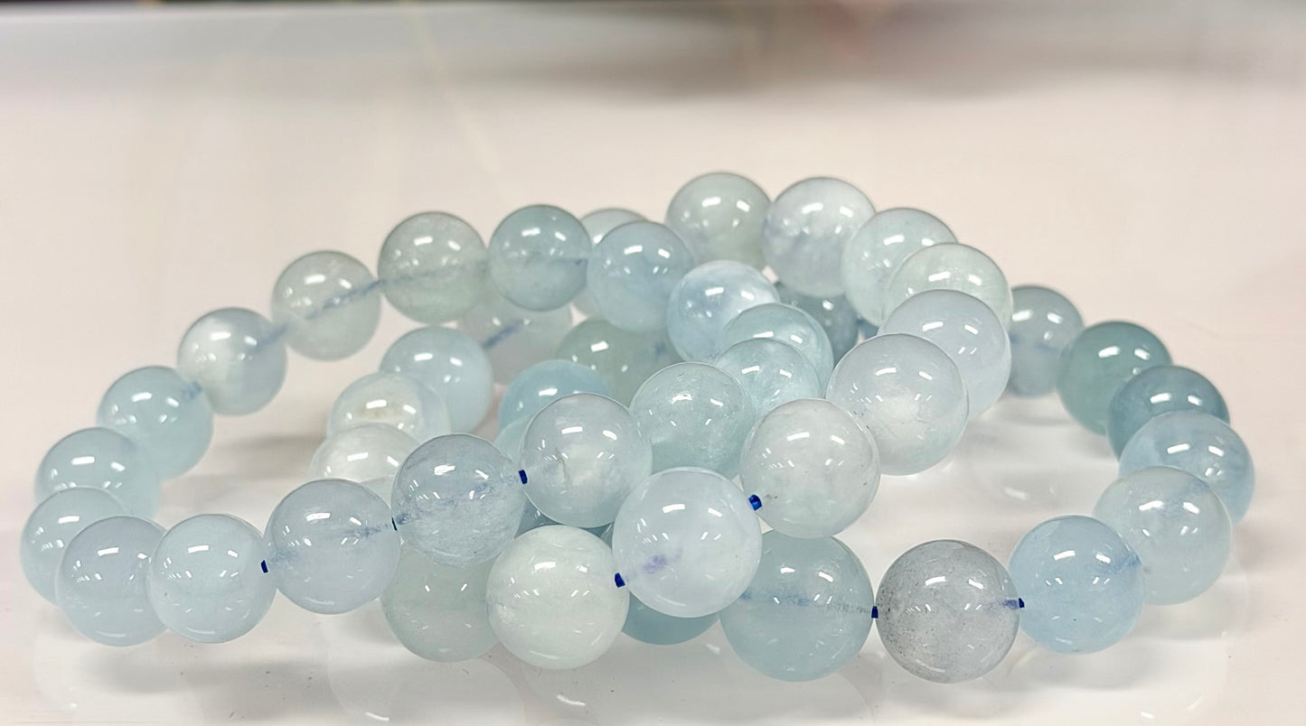 Wholesale 3 Pcs Natural Aquamarine 13-14mm 8”Crystal Healing Stretch Bracelet