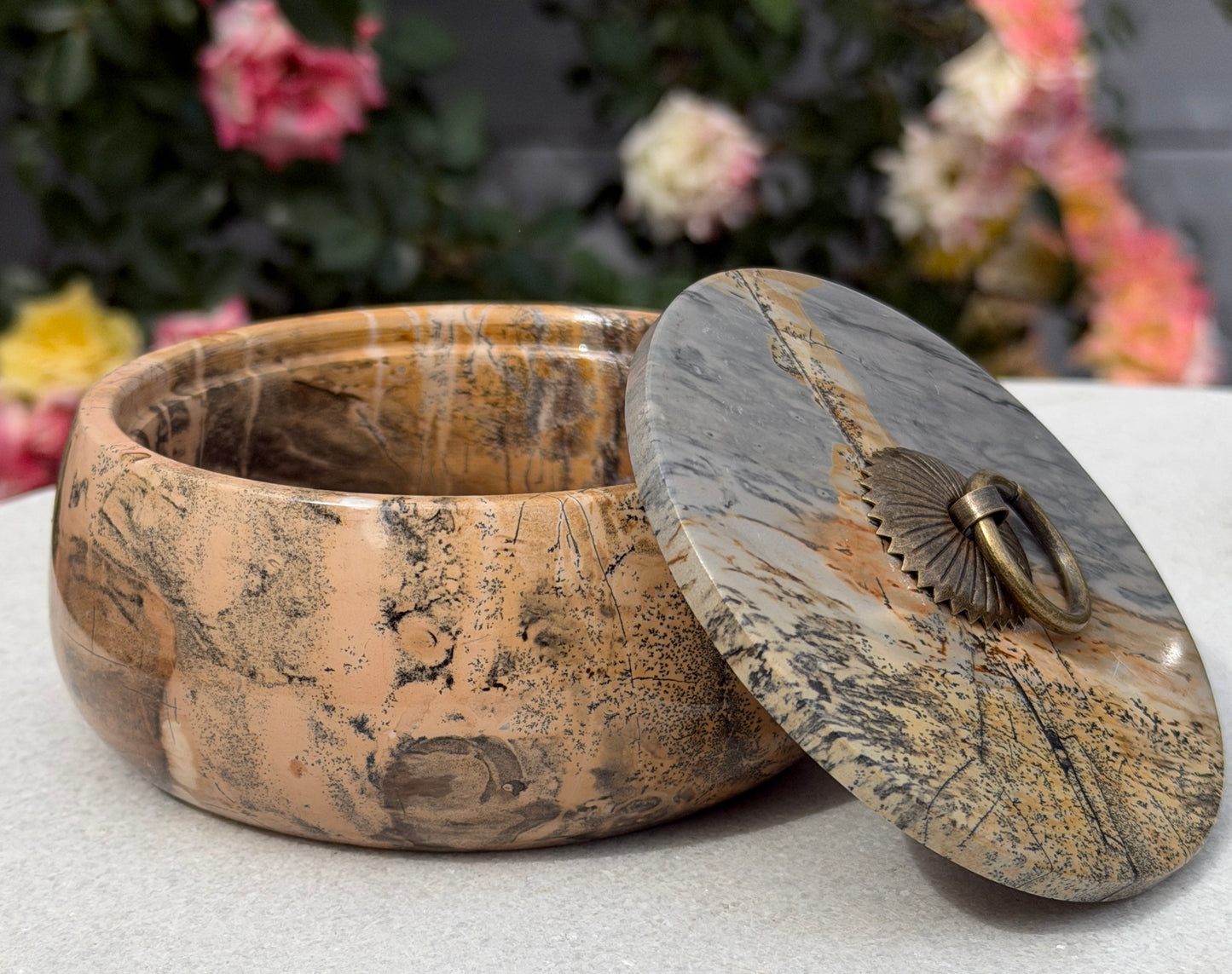 Wholesale Lot 3PCs Natural Picture Jasper with Lid Bowl Crystal Healing Energy