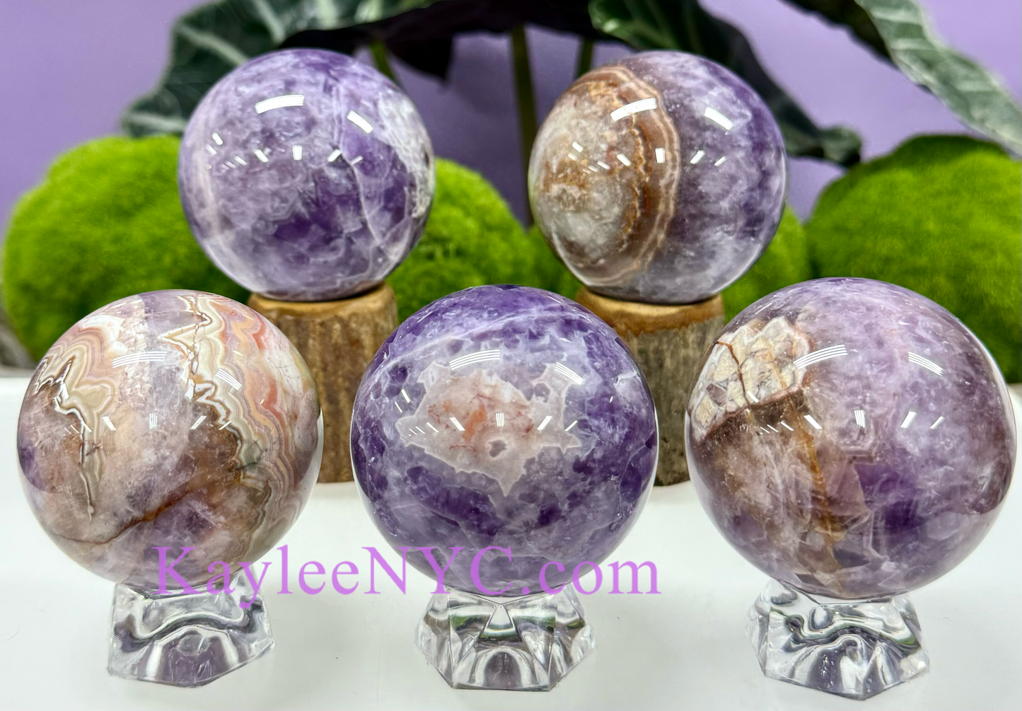 5 PCs Natural Amethyst Lace Agate Sphere Healing Energy