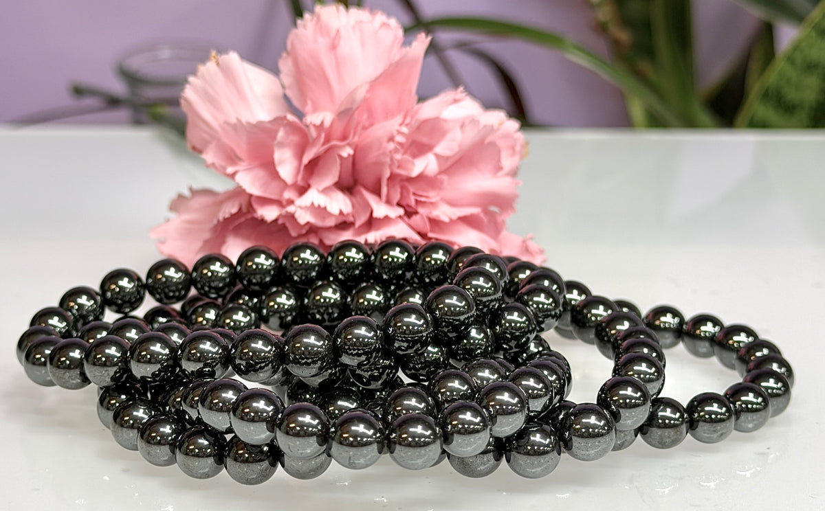 Wholesale Lot 6 Pcs Natural Hematite 8mm 7.5” Crystal Healing Stretch Bracelet