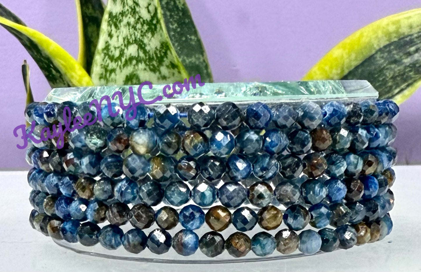 Wholesale Lot 6 Pcs Natural Blue Kyanite 4mm Faceted 7.5” Crystal Healing Stretch Bracelet