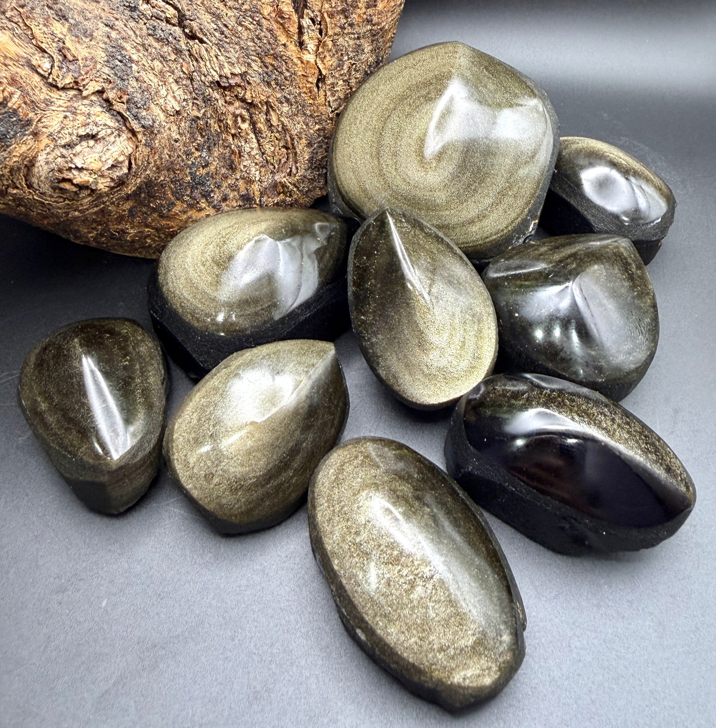 Wholesale Lot 2 Lb Natural Gold Sheen Obsidian Half Polish Crystal Healing Energy