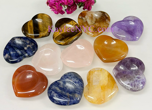 12 PCs Natural Crystal Heart Worry Stone Healing Energy