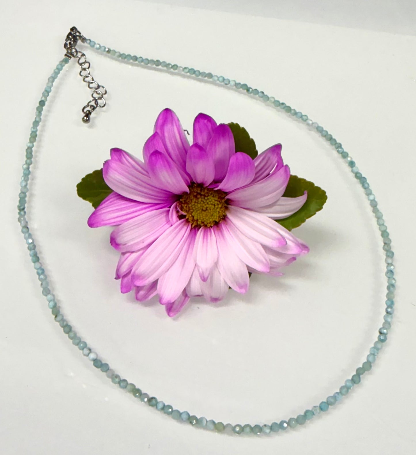 6 PCs 2mm Faceted Natural Larimar Necklace Stainless Steel Finding