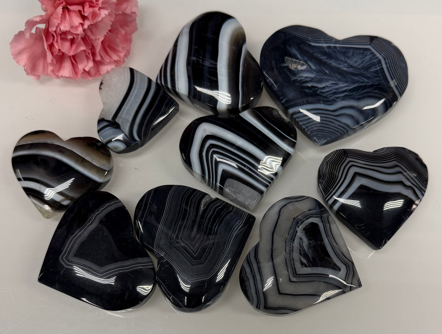 Wholesale Lot 2 lbs Natural Banded Black Onyx Heart Crystal Healing Energy