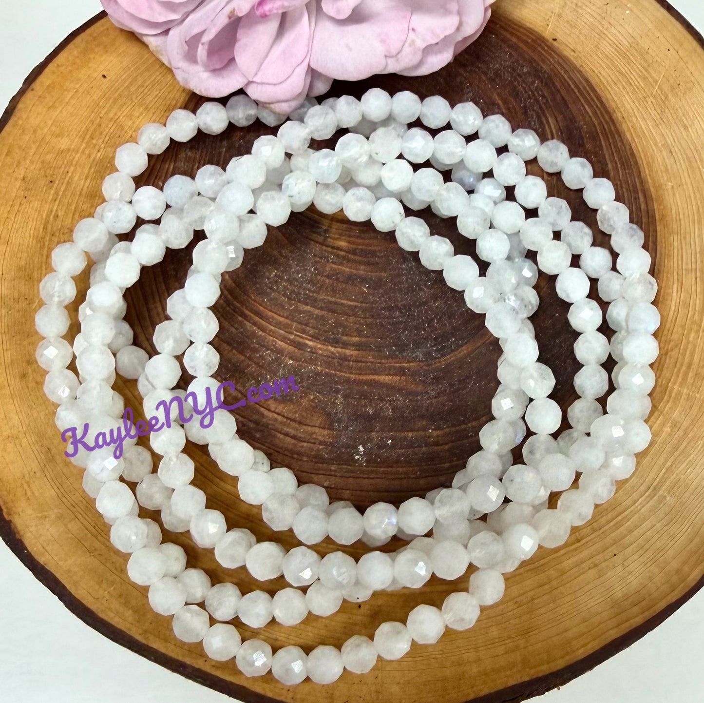 Wholesale Lot 6 Pcs Natural Faceted Moonstone 4mm 7.5” Crystal Healing Stretch Bracelet