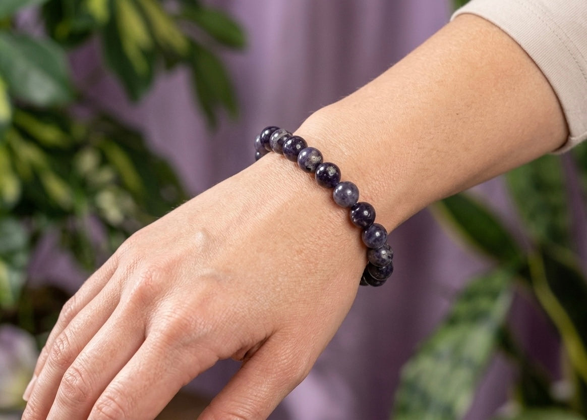 Wholesale Lot 6 Pcs Natural Iolite 8mm 7.5” Crystal Healing Stretch Bracelet
