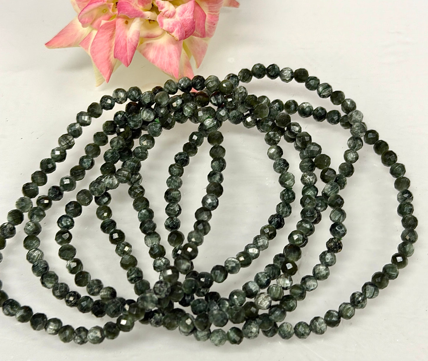 Wholesale 6 Pcs 4mm Seraphinite Faceted Natural Crystal Stretch Bracelet 7.5" (Russia)
