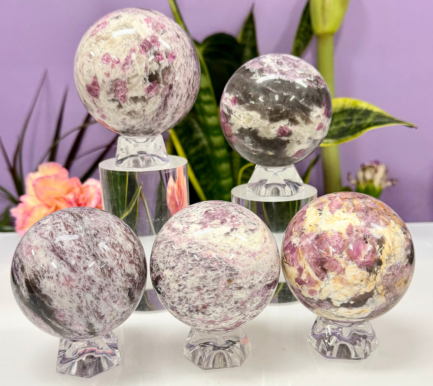 4-5 PCs Natural Pink Tourmaline Sphere Crystals Healing Energy