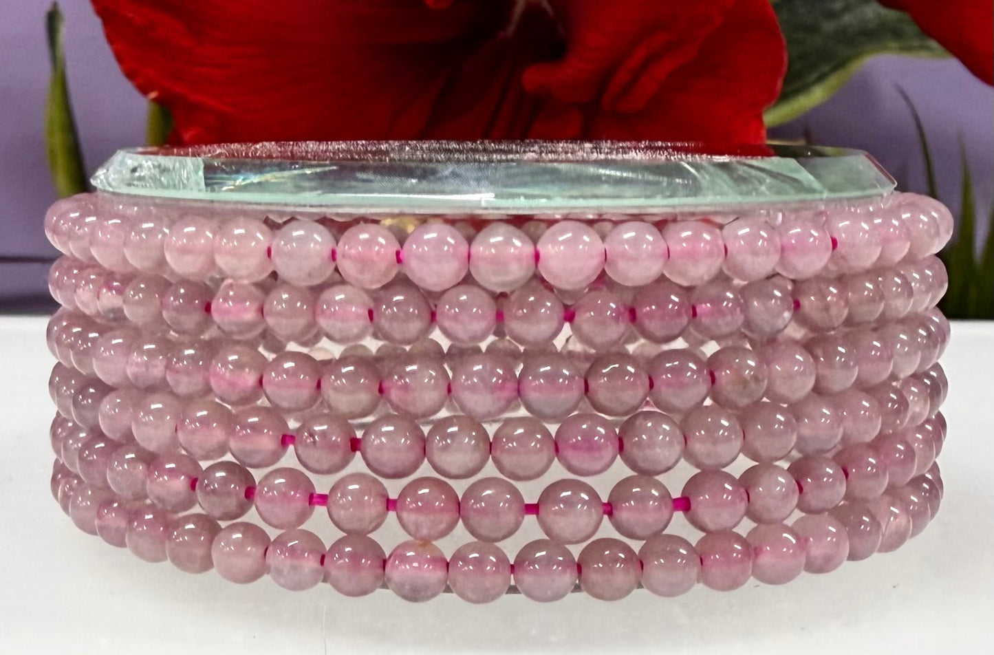 Wholesale 6 Pcs Natural Purple Rose Quartz 4mm 7.5” Crystal Healing Stretch Bracelet