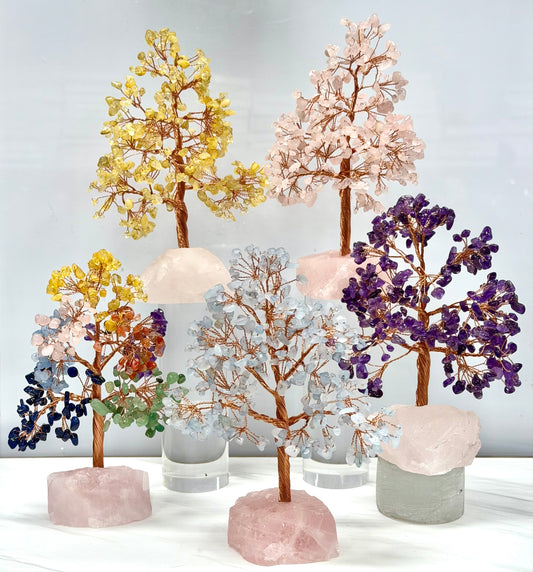 Wholesale Lot 5 Pcs Natural Crystal Tree with Rose Quartz Crystal Base Copper Wire