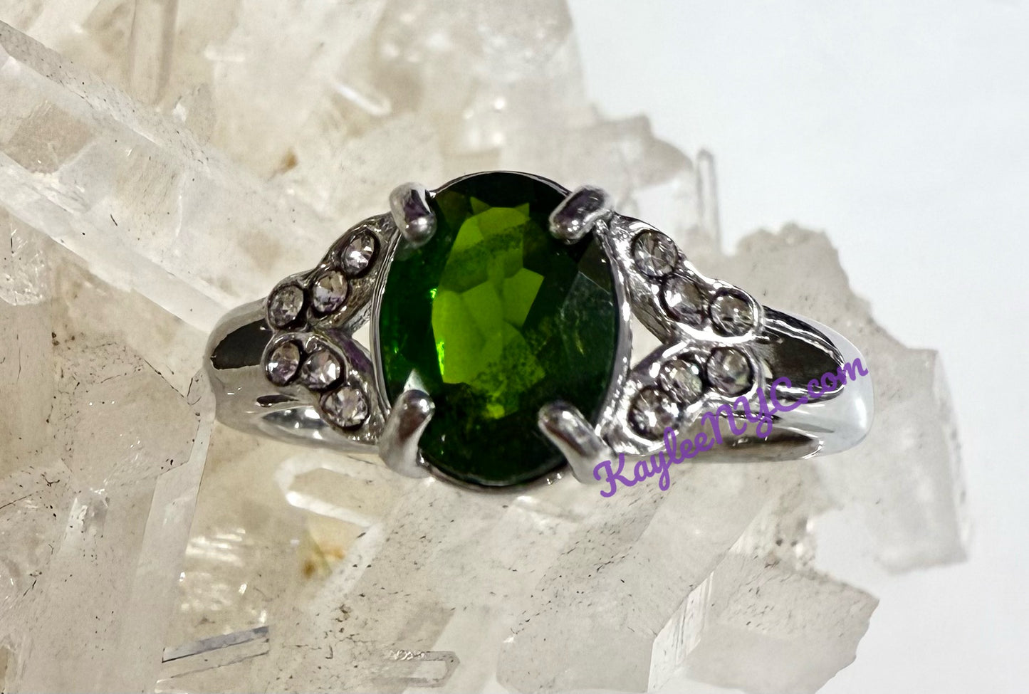 7 pcs Natural Diopside White Bronze Ring