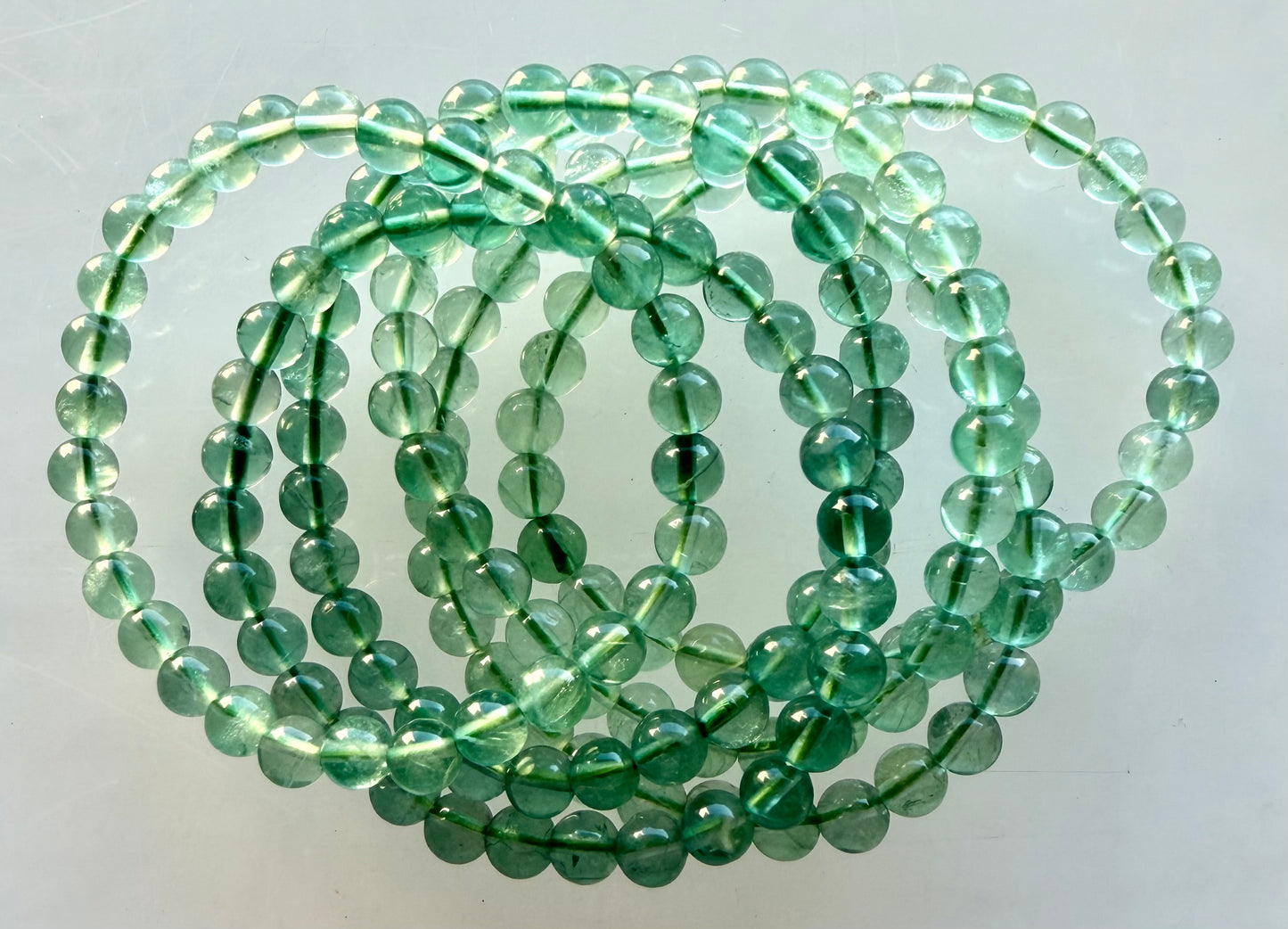 Wholesale 6 Pcs Natural Green Fluorite 6mm 7.5” Crystal Healing Stretch Bracelet