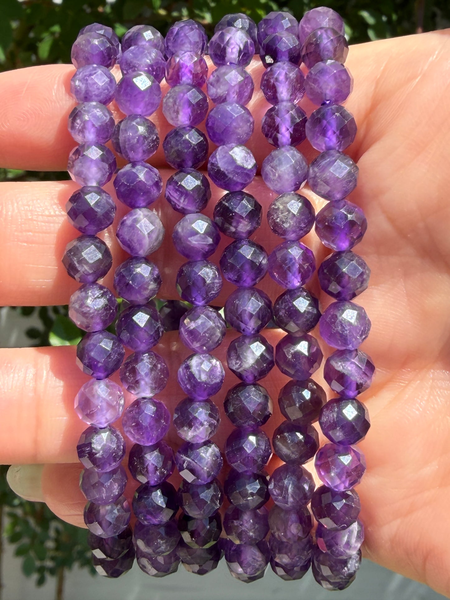 Wholesale 6pcs 6mm Faceted Amethyst Natural Crystal Healing Stretch Bracelet 7.5"