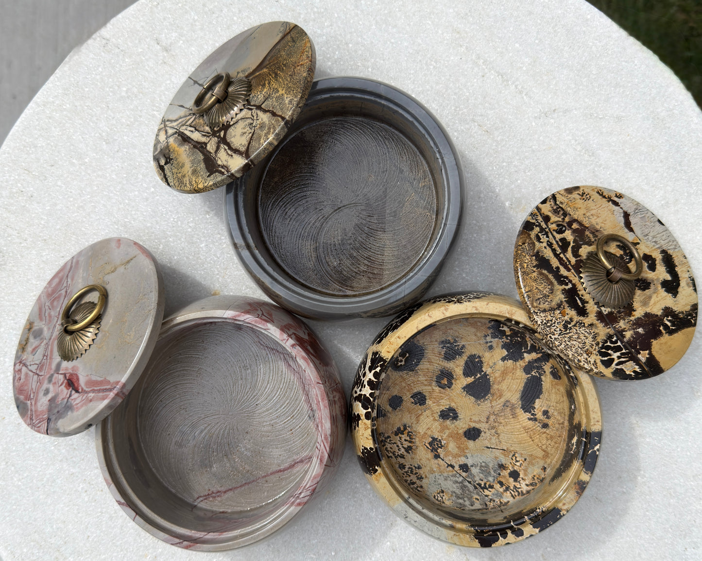 Wholesale Lot 3PCs Natural Picture Jasper with Lid Bowl Crystal Healing Energy