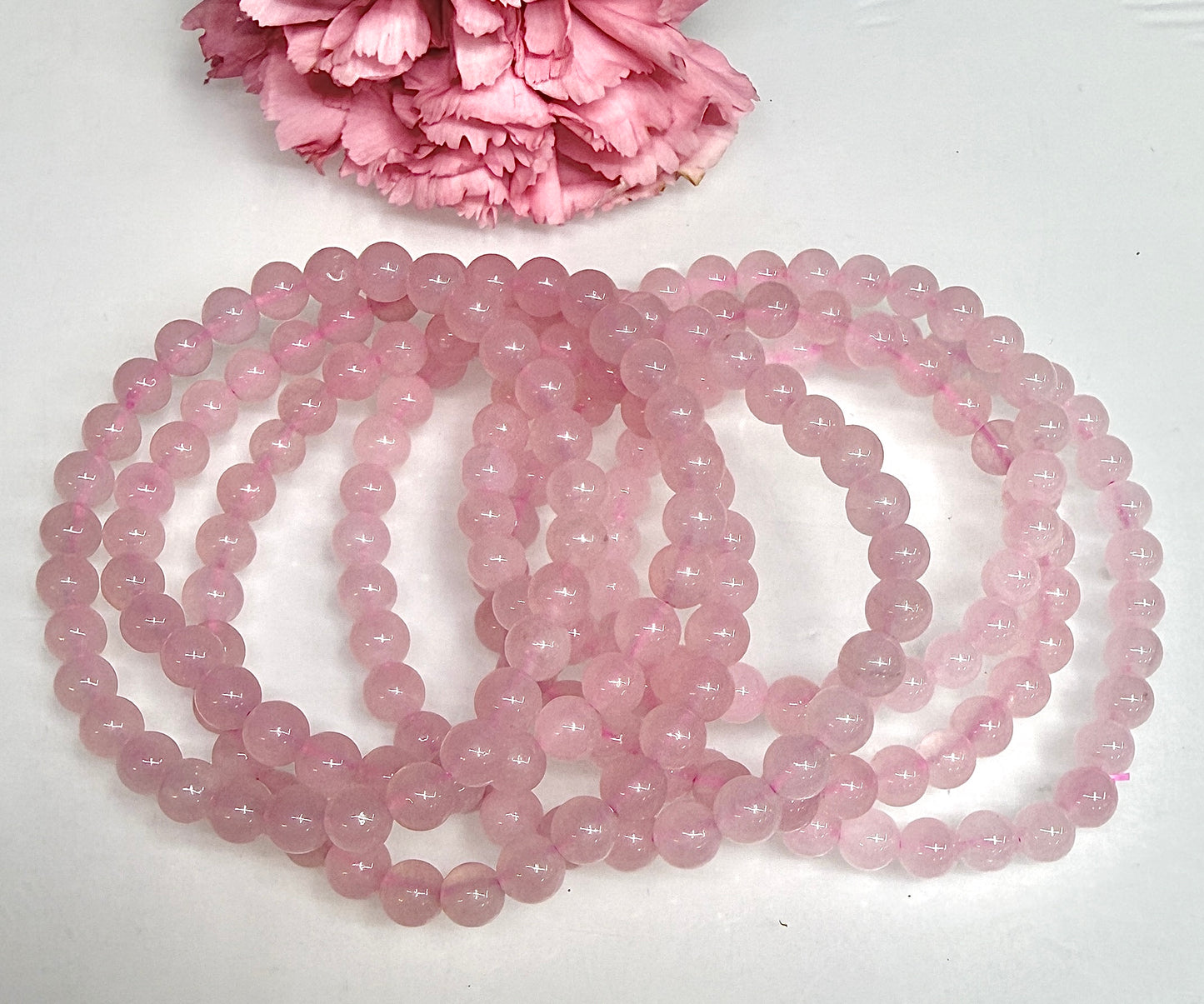 Wholesale Lot 6 Pcs Natural Rose Quartz 6mm 7.5” Crystal Healing Stretch Bracelet