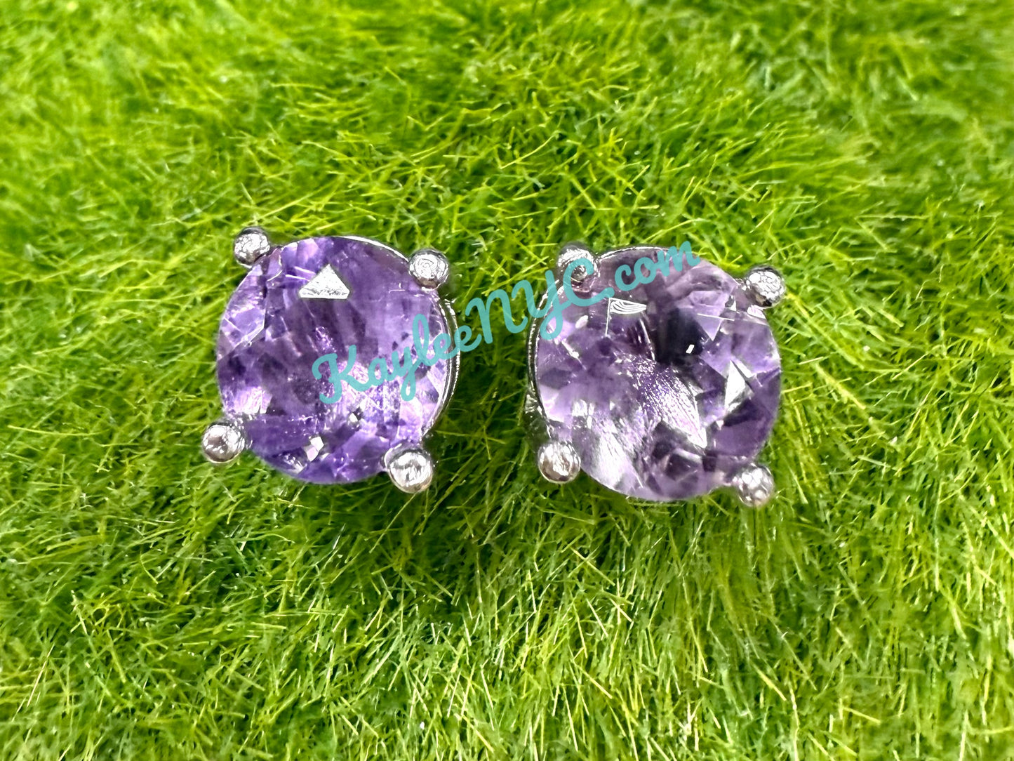 Wholesale Lot 5 Pairs Natural Amethyst Sterling Silver(925) Earring Studs 8mm round